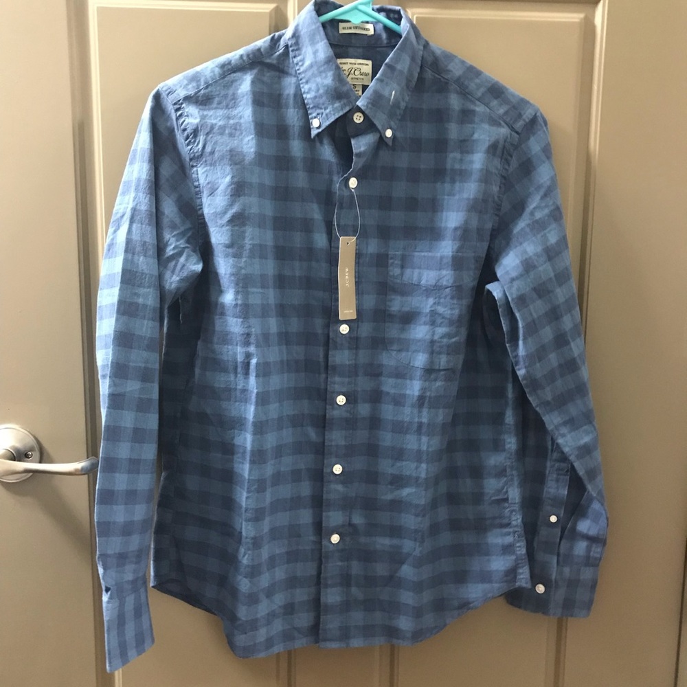 J. Crew Blue Checkered Slim Untucked Button Down